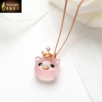touch miss项链女18k金钻石吊坠可爱生肖猪本命年锁骨链转运生日情人