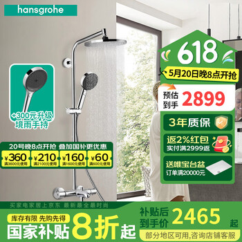 汉斯格雅(Hansgrohe)智能恒温花洒240方顶喷境雨飞雨手持恒温带下出水龙头淋浴管套装 240顶喷+沛适飞手持恒温淋浴管