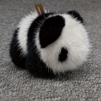 进口水貂毛小熊猫皮草挂件真毛背包挂饰钥匙扣吊坠毛绒玩具 黑白色