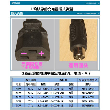 闲遇适配小鸟电动电瓶车充电器原装48v12ah20ah60v三横插头圆头 (1号)