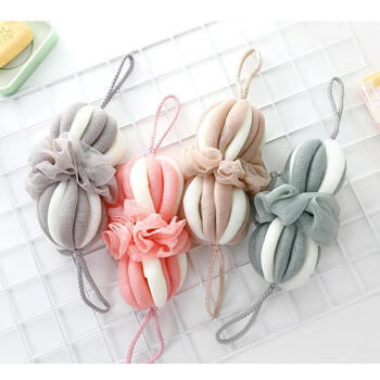 夕纪 搓澡巾长条洗澡巾柔软搓背沐浴球 拉伸浴花-粉白