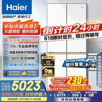 国家补贴：海尔 Haier 麦浪系列 BCD-507WGHTD1BWLU1 风冷十字对开门冰箱 507L 流光白