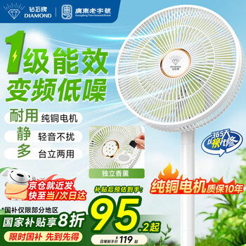 钻石表 DIAMOND 钻石牌电风扇家用摇头扇台地两用风扇大风量轻音一级能效直流变频节能卧室客厅宿舍空调伴侣DFS-ZBM08