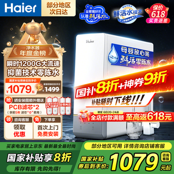 海尔 Haier 智纯系列 HRO10H99-2U1 反渗透纯水机 1000G 冰雪白