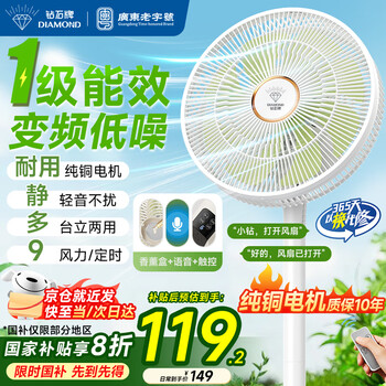 PLUS会员：钻石表 DIAMOND 钻石牌电风扇家用摇头扇AI语音智控大风量落地扇轻音卧室客厅宿舍空调伴侣DFS-ZBR08