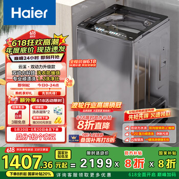 国家补贴、PLUS会员：海尔 Haier XQS100-BZ659 变频波轮洗衣机 10kg 灰色