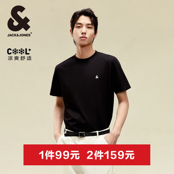 杰克·琼斯(JACK&JONES)25年男装T恤男夏季T恤舒适男士短袖凉感多色上衣纯色水洗不易走形 E40黑色 L