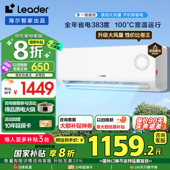 统帅(Leader)空调海尔智家出品1.5匹AI超省电新一级能效变频冷暖卧室防直吹 壁挂式强力自清洁家用挂机8折补贴 1.5匹 一级能效 超省电+强劲冷暖+超级大风量