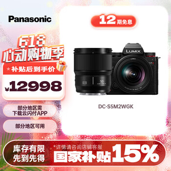 国家补贴：松下 Panasonic S5M2 全画幅 微单相机 黑色
