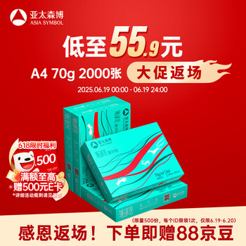 亚太森博 派部落A4打印纸 70g 500张*4包 顺滑不卡纸 双面复印纸 高性价比 整箱2000张
