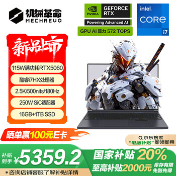 机械革命极光X 酷睿i7HX 游戏本笔记本电脑(i7-13700HX 16G 1T RTX5060 2.5K屏 180Hz 灰)