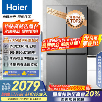 海尔 Haier 节能大师系列 BCD-465WGHTDE9S9 风冷十字对开门冰箱 465L 星辉银