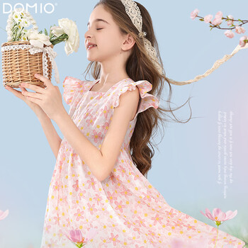 多妙屋 女童连衣裙汉服儿童裙子夏装六一儿童节纱裙女孩新中式国风裙公主 粉色