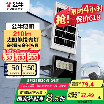 公牛(BULL)太阳能灯户外庭院灯钢化玻璃智能光控远程遥控MG-C050B-AE