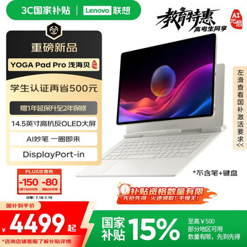 联想（Lenovo）YOGA Pad Pro 14.5 AI元启版 OLED 10bit 3K真彩显示DP-in电脑副屏 旗舰性能16+512G 浅海贝