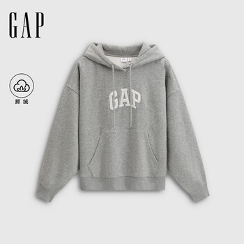 GAP女装2025秋季新款logo贴布绣抓绒宽松套头连帽衫卫衣 浅灰色 M (165/88A)亚洲尺码【偏大,建议拍小一码】
