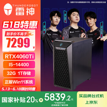 雷神（ThundeRobot）黑武士SE 计算机高性能游戏台式机电脑电竞主机(14代i5-14400 32GD5 RTX4060Ti 1TSSD)国家补贴20%
