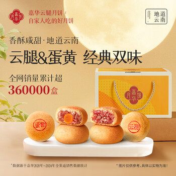 嘉华鲜花饼月饼云腿小饼原味蛋黄玫瑰早餐糕点零食火腿点心云南特产 云腿双拼月饼惠享装800g10枚装