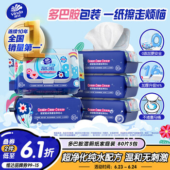 PLUS会员：维达 湿厕纸 80片*5包