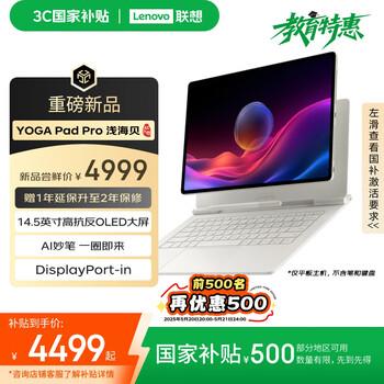联想（Lenovo）YOGA Pad Pro 14.5 AI元启版 OLED 10bit 3K真彩显示DP-in电脑副屏 旗舰性能16+512G 浅海贝