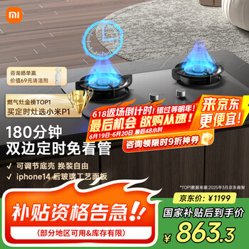 米家 MIJIA 小米P1定时燃气灶煤气灶 嵌入式家用5.2kW猛火灶具天然气双灶台MJ03CY