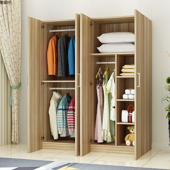 简约现代开门衣柜木质板式组合整体衣柜门门门大衣柜衣橱 浅胡桃色三