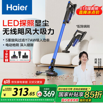 海尔(haier)无线手持吸尘器 礼物送礼家用大吸力探照灯立式充电宠物吸毛地毯清洁除螨一键倒尘HZ-T19B