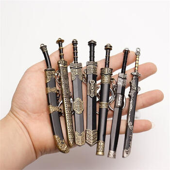 米良品国风古朴刀剑组合古代玩具冷兵器合金摆件金属手办收藏把玩件 古风名剑7件套