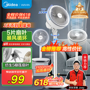 华凌美的【小暴风】白天鹅空气循环扇家用大风量交流定频摇头电风扇轻音台式落地扇节能电扇 FGA2001