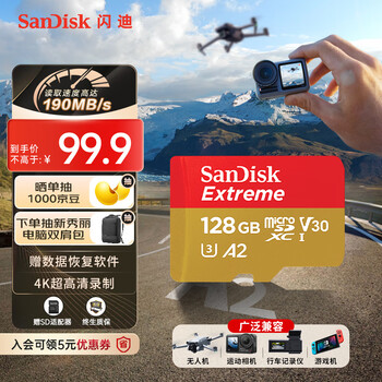 SanDisk Extreme 至尊极速移动系列 MicroSD存储卡 128GB（U3、V30、A2）