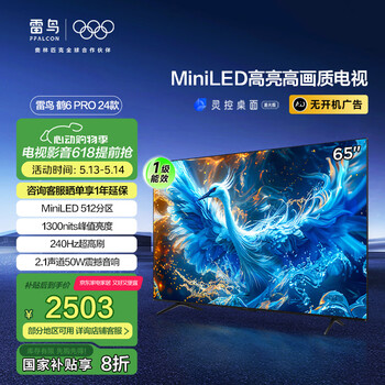 FFALCON雷鸟 家电国家补贴 65英寸鹤6 Pro 24款 MiniLED电视机 4K超高清智能液晶平板电视机 无开机广告 65英寸 一级能效 65S585C Pro