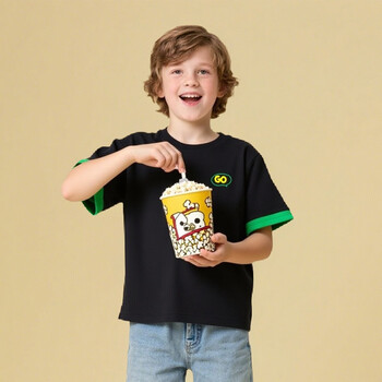 马骑顿（MQD）男大童圆领宽松上衣夏季儿童洋气潮酷运动短袖T恤 黑色 170