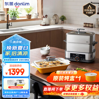 东菱（Donlim）电蒸锅炖蒸煮一体多功能锅双层大容量不锈钢陶瓷汽锅鸡高温速蒸预约保温DL-1005