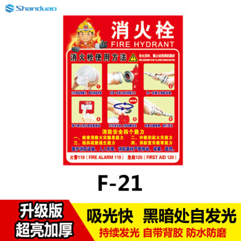 SHANDUAO 消防标识指示牌 24*33cm夜光地贴墙贴逃生通道提示牌消火栓贴F21（6个装）
