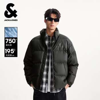 JACK&JONES 杰克琼斯 冬季极寒PU立领羽绒服 219g充绒 E42黑色