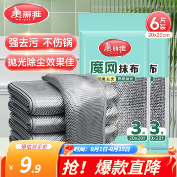 美丽雅银丝抹布 双层加厚非钢丝洗碗布银丝刷锅神器清洁魔网抹布 【买一赠一】20*20cm(共6片)
