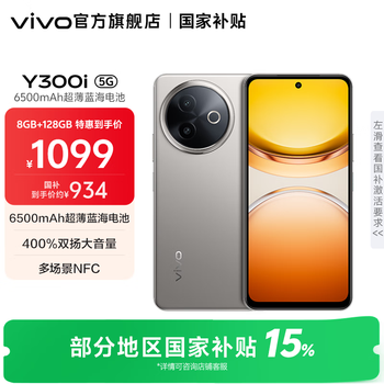 vivo Y300i 全面抗摔金刚盾玻璃 6500mAh超薄蓝海电池 400%双扬大音量 多场景NFC 手机 雾凇蓝 8GB+256GB