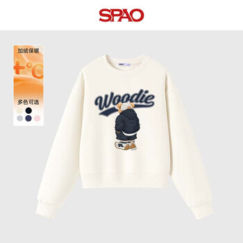 SPAO 圆领长袖卫衣2025冬季短款加绒保暖舒适