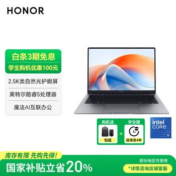 荣耀笔记本X16Plus2025超清版【国家补贴】AI轻薄笔记本 16吋高能Core5-220H 16+1T 2.5K 120Hz星空灰