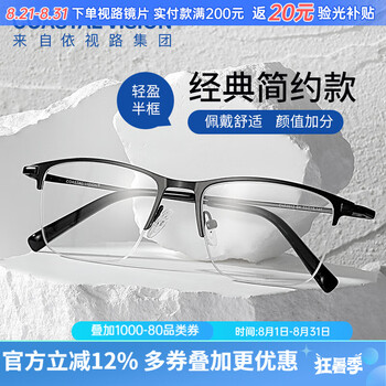 依视路(ESSILOR) 全视线变色镜片灰变定制片T8系列1.60折射率第八代光学定制眼镜 金属-半框-2012BK-黑色 依视路钻晶膜洁现片
