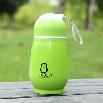 不锈钢企鹅杯双层保温杯便携水杯 创意礼品定制logo杯子大肚杯 绿色