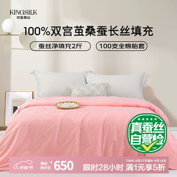 钱皇云霓织梦100支蚕丝被100%双宫茧桑蚕丝 春秋被 4斤220*240cm 粉