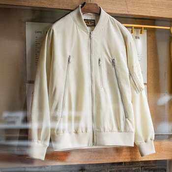 马登工装美式复古L2B飞行员夹克男宽松棒球服外套春秋薄款男士上衣 象牙白 M