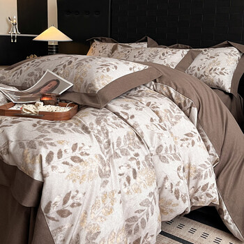 Krupp Corp纯棉100支长绒棉贡缎拉绒保暖秋冬四件套 全棉双股纯净磨毛套件 折枝春山-yc 床单款 1.8米床(被套200*230cm)