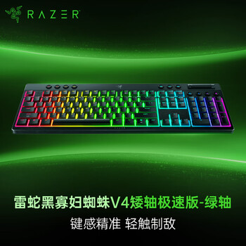 雷蛇（Razer）黑寡妇蜘蛛V4矮轴极速版 绿轴 机械键盘 有线/无线/蓝牙三模 TOP结构 RGB灯效 电竞游戏 黑色