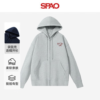 SPAO简约连帽开衫卫衣男女2025秋季新款舒适慵懒风上衣SPWY25SS08XY 灰#幸运小狗K M
