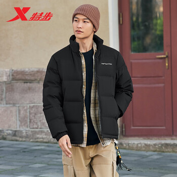 特步【门店同款】羽绒服男子秋冬保暖加绒加厚户外运动简约百搭
