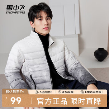 雪中飞【反季清仓】秋冬新款轻薄羽绒男士拉链口袋防风袖口保暖秋羽绒 黑白渐变|9T84 XL 180/96A