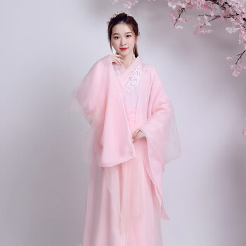 汉服古装仙女服子风古代公主飘逸轻纱古筝演奏舞蹈演出礼服f3 淡粉色