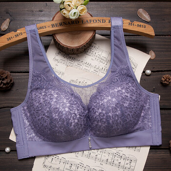无钢圈调整型收副乳性感蕾丝防走光大码女士内衣胸罩 豆沙粉 38/85